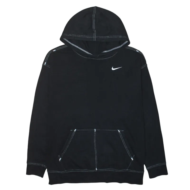 Nike Black Hoodie Men’s XLarge Printed Swoosh Logo Contrast Stitch Pullover Sweatshirt sold by Vintage Club