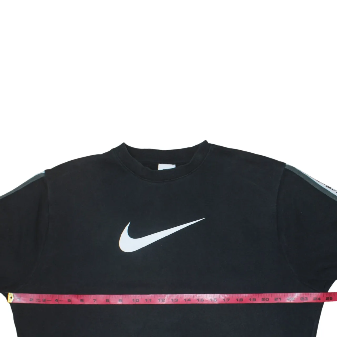 Nike Black Sweatshirt Men's Medium Printed Swoosh Logo Tape Sleeve Crewneck Pullover sold by Vintage Club product image thumbnail 5