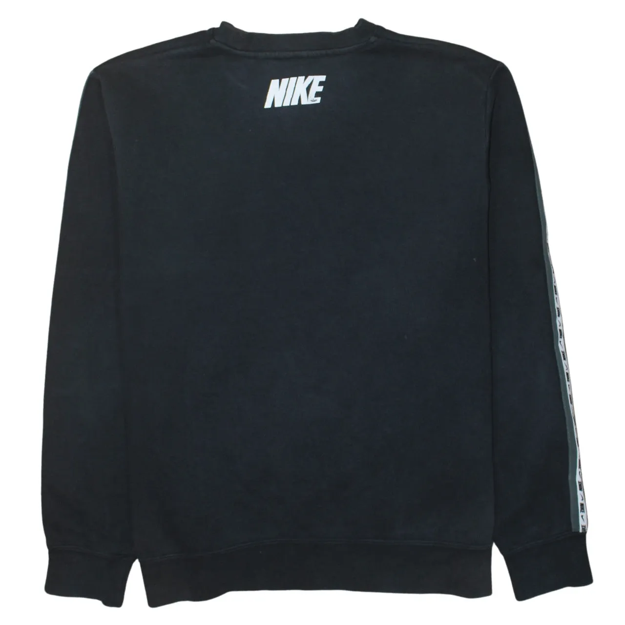 Nike Black Sweatshirt Men's Medium Printed Swoosh Logo Tape Sleeve Crewneck Pullover sold by Vintage Club product image thumbnail 2