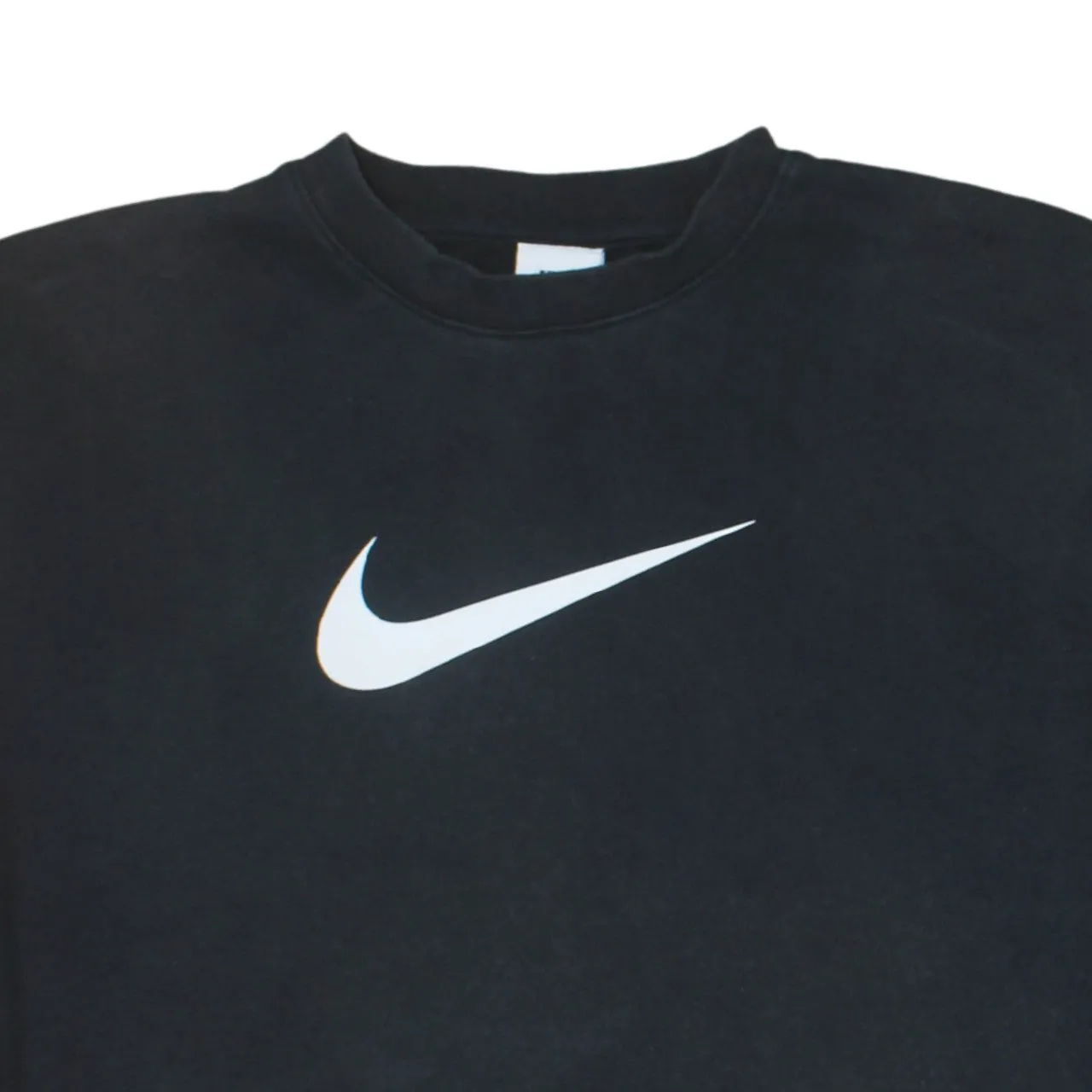 Nike Black Sweatshirt Men's Medium Printed Swoosh Logo Tape Sleeve Crewneck Pullover sold by Vintage Club product image thumbnail 3
