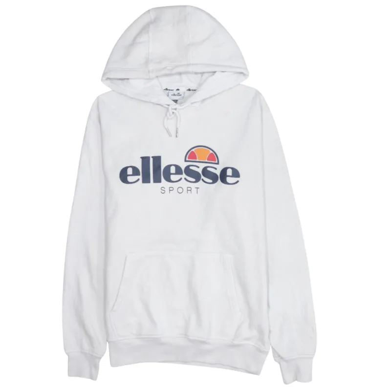 Ellesse White Hoodie Women’s Large Printed Logo Front Pocket Pullover Sweatshirt made by Ellesse