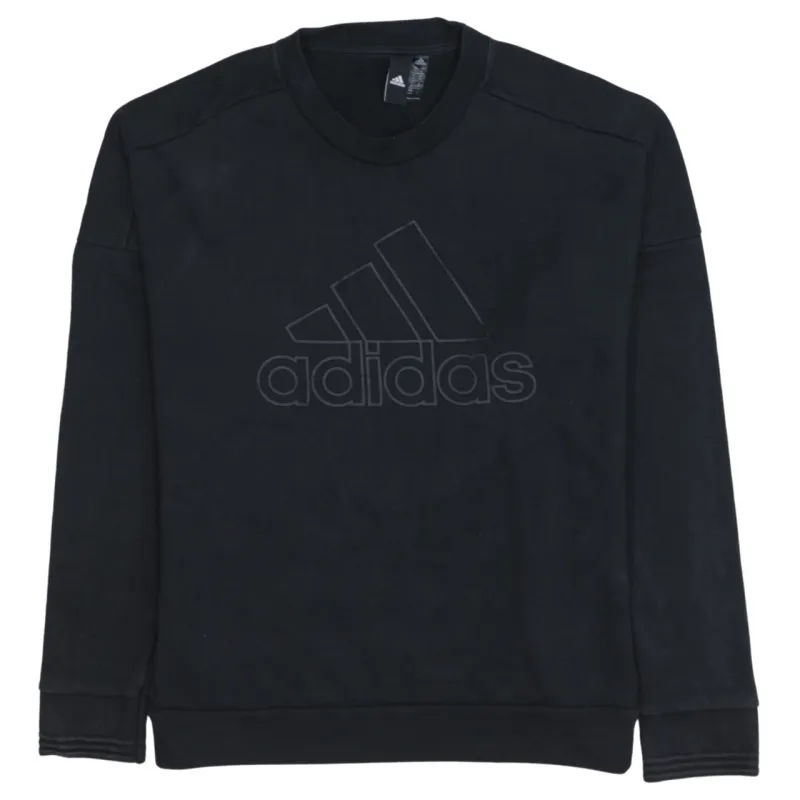 Adidas Black Sweatshirt Men's Medium Embossed Big Logo Crewneck Pullover Fleece Top sold by Vintage Club