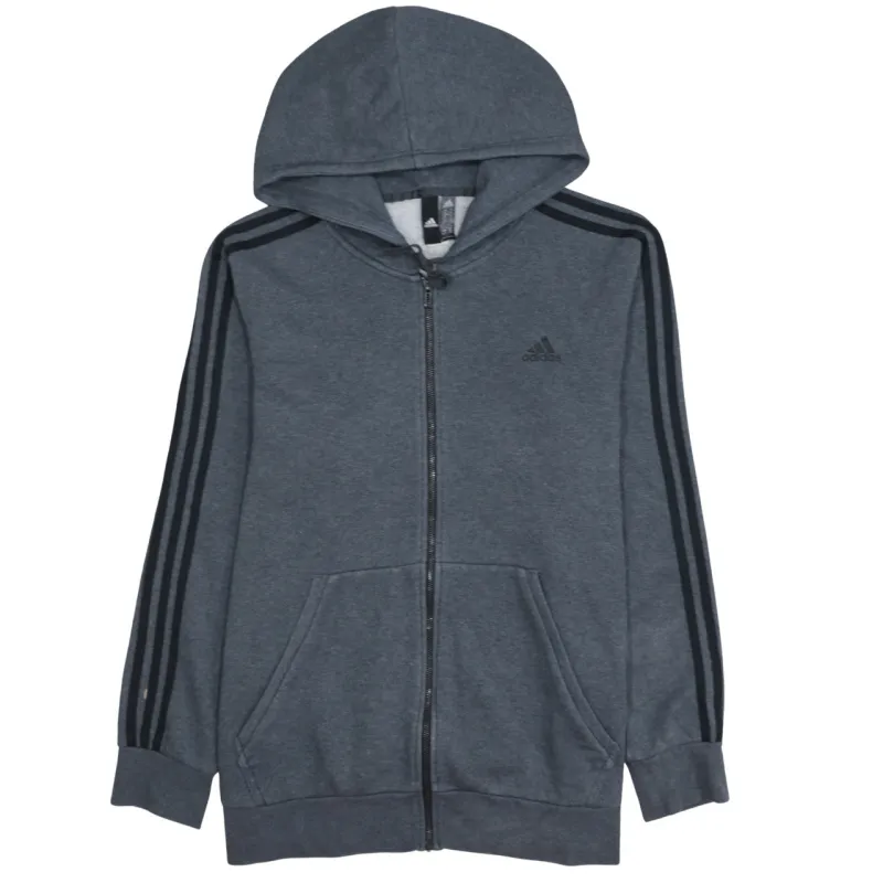 Adidas Dark Grey Full Zip Hoodie Men's XLarge Three Stripe Sleeves Embroidered Logo Top sold by Vintage Club
