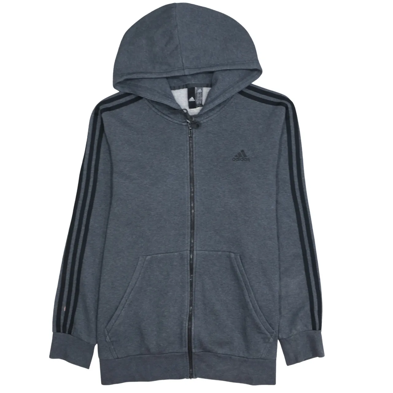 Adidas Dark Grey Full Zip Hoodie Men's XLarge Three Stripe Sleeves Embroidered Logo Top sold by Vintage Club