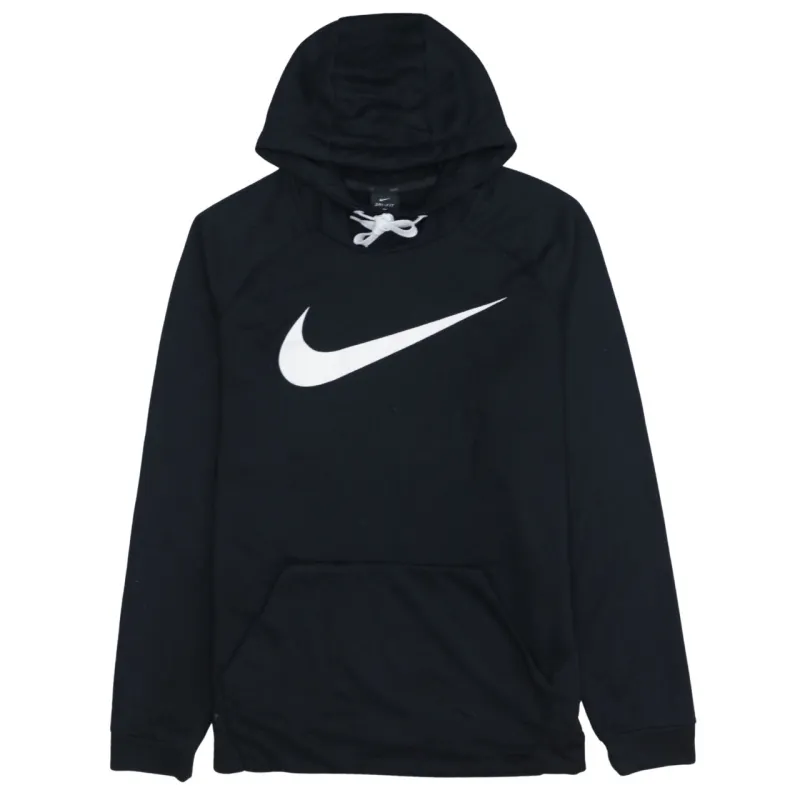 Nike Black Hoodie Men's Large Printed Swoosh Logo Front Pocket Pullover Sweatshirt sold by Vintage Club