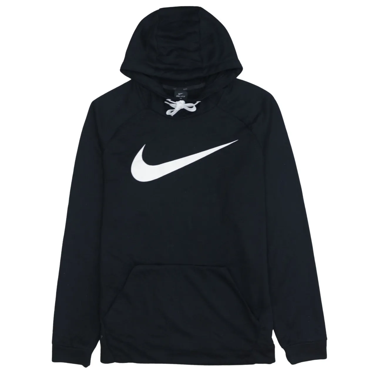 Nike Black Hoodie Men's Large Printed Swoosh Logo Front Pocket Pullover Sweatshirt sold by Vintage Club
