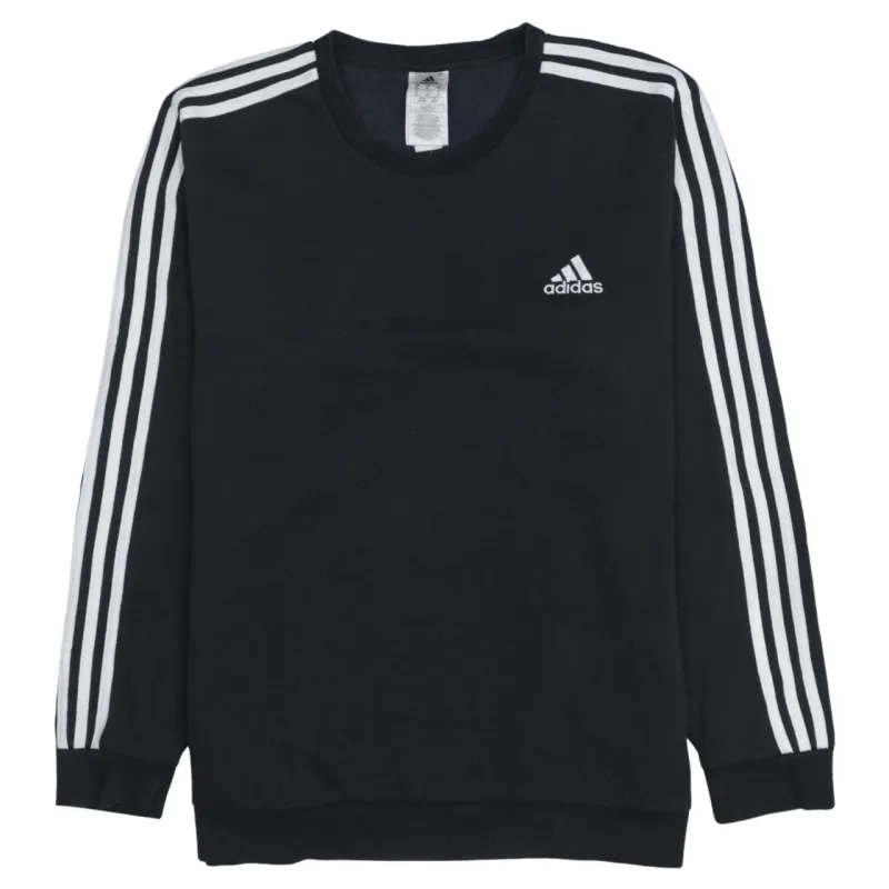 Adidas Black Sweatshirt Men's XLarge Embroidered Chest Logo Three Stripe Sleeves Pullover Top sold by Vintage Club