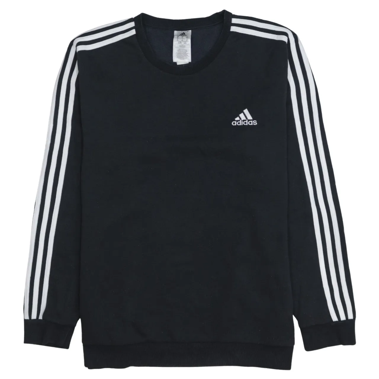 Adidas Black Sweatshirt Men's XLarge Embroidered Chest Logo Three Stripe Sleeves Pullover Top sold by Vintage Club