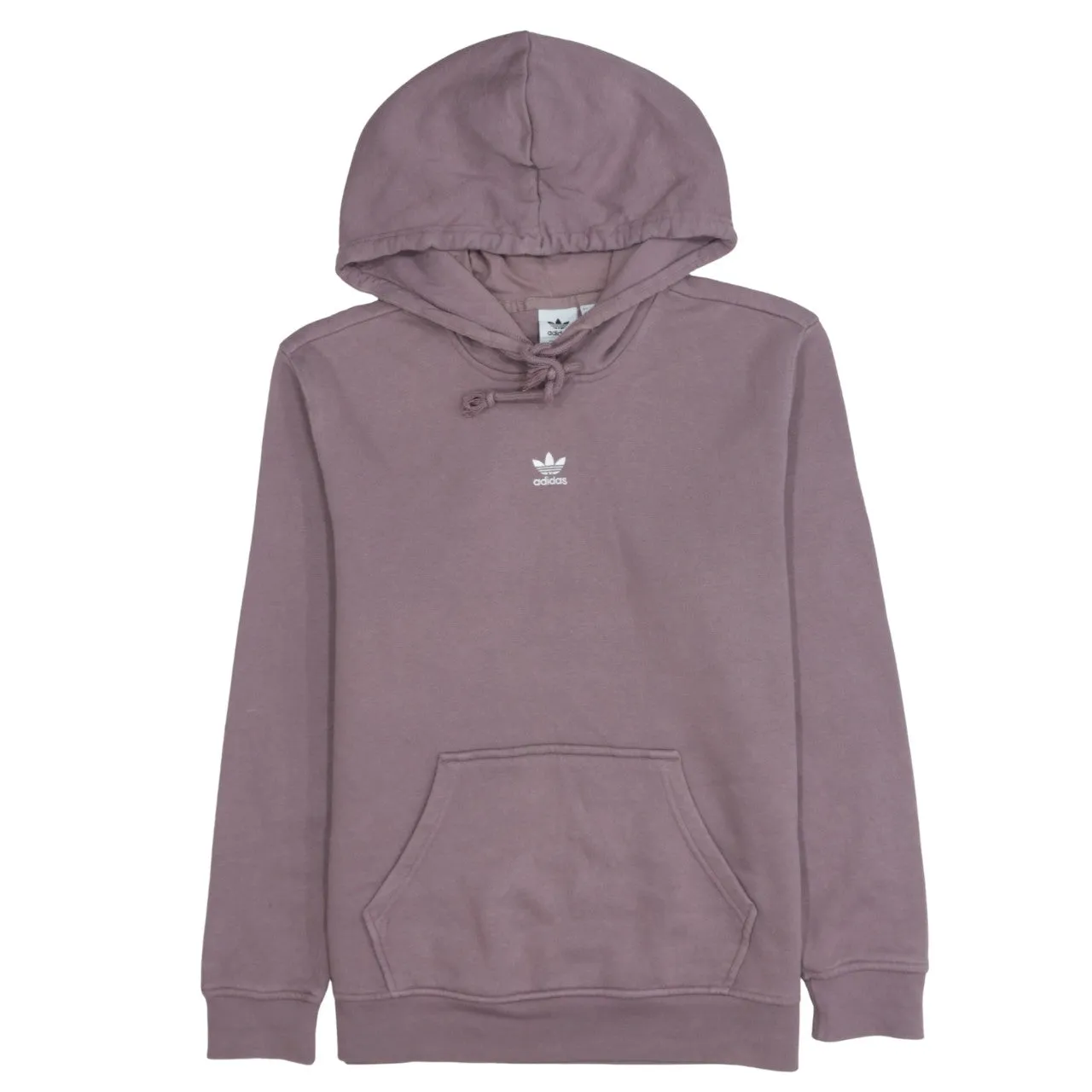 Adidas Mauve Pink Hoodie Women’s Medium Small Trefoil Printed Logo Front Pocket Pullover Sweatshirt sold by Vintage Club