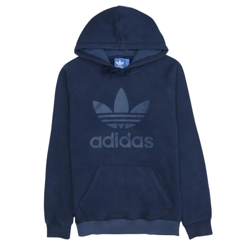 Adidas Navy Blue Hoodie Men's Small Trefoil Printed Logo Front Pocket Pullover Sweatshirt sold by Vintage Club