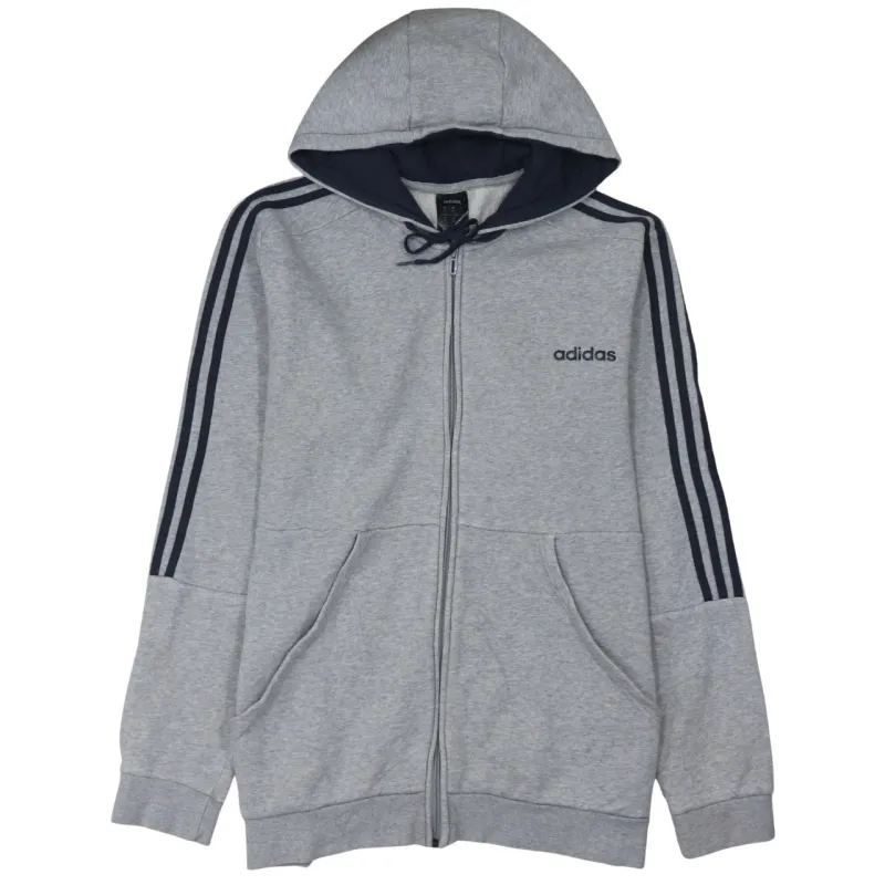 Adidas Grey Zip Hoodie Women’s XLarge Embroidered Logo Navy Three Stripes Sweatshirt Top sold by Vintage Club