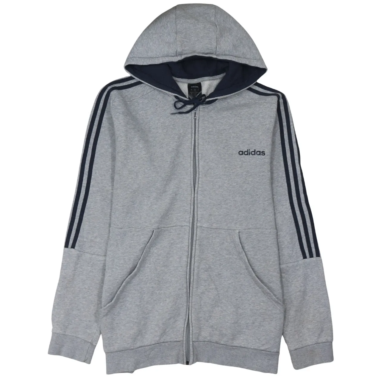 Adidas Grey Zip Hoodie Women’s XLarge Embroidered Logo Navy Three Stripes Sweatshirt Top sold by Vintage Club