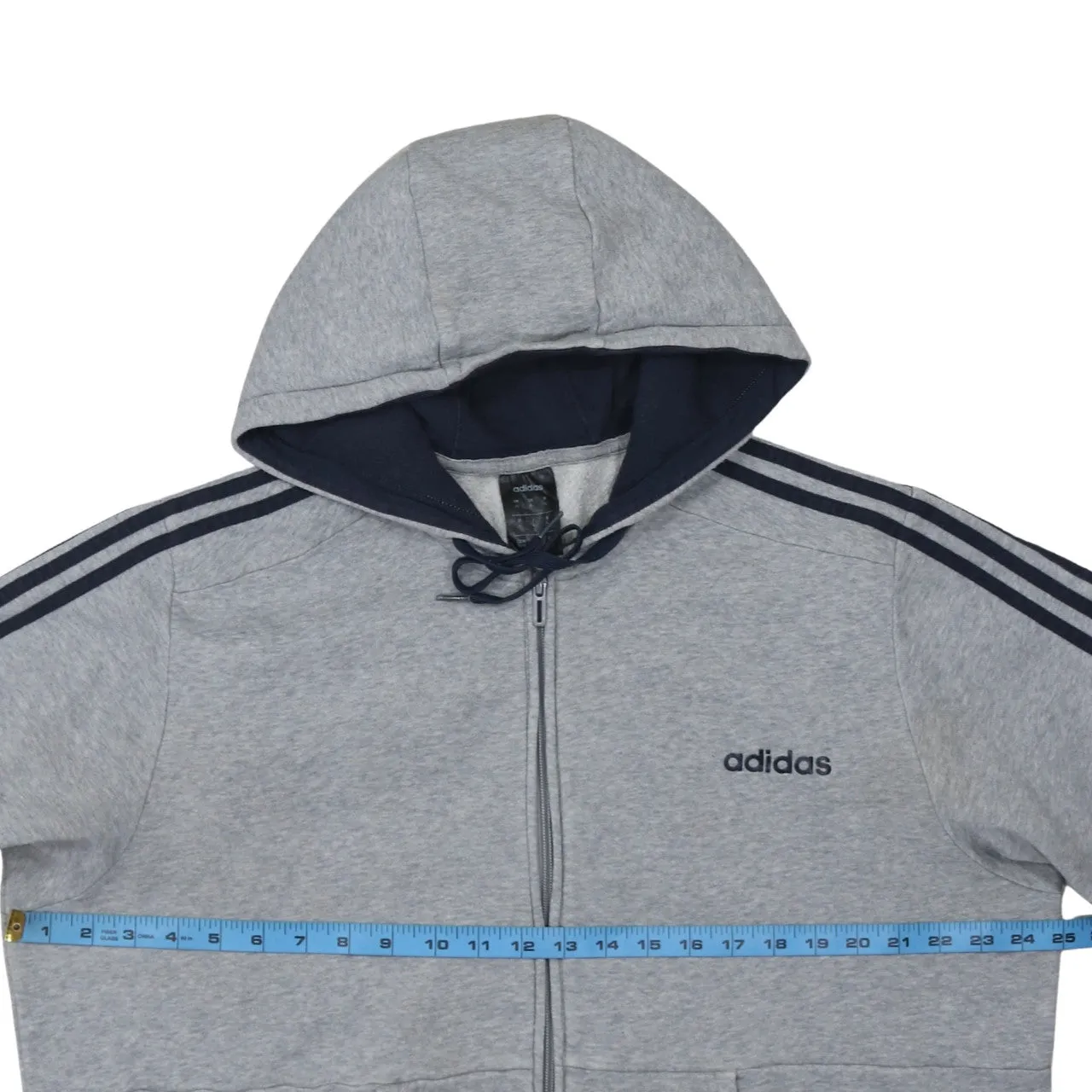 Adidas Grey Zip Hoodie Women’s XLarge Embroidered Logo Navy Three Stripes Sweatshirt Top sold by Vintage Club product image thumbnail 5