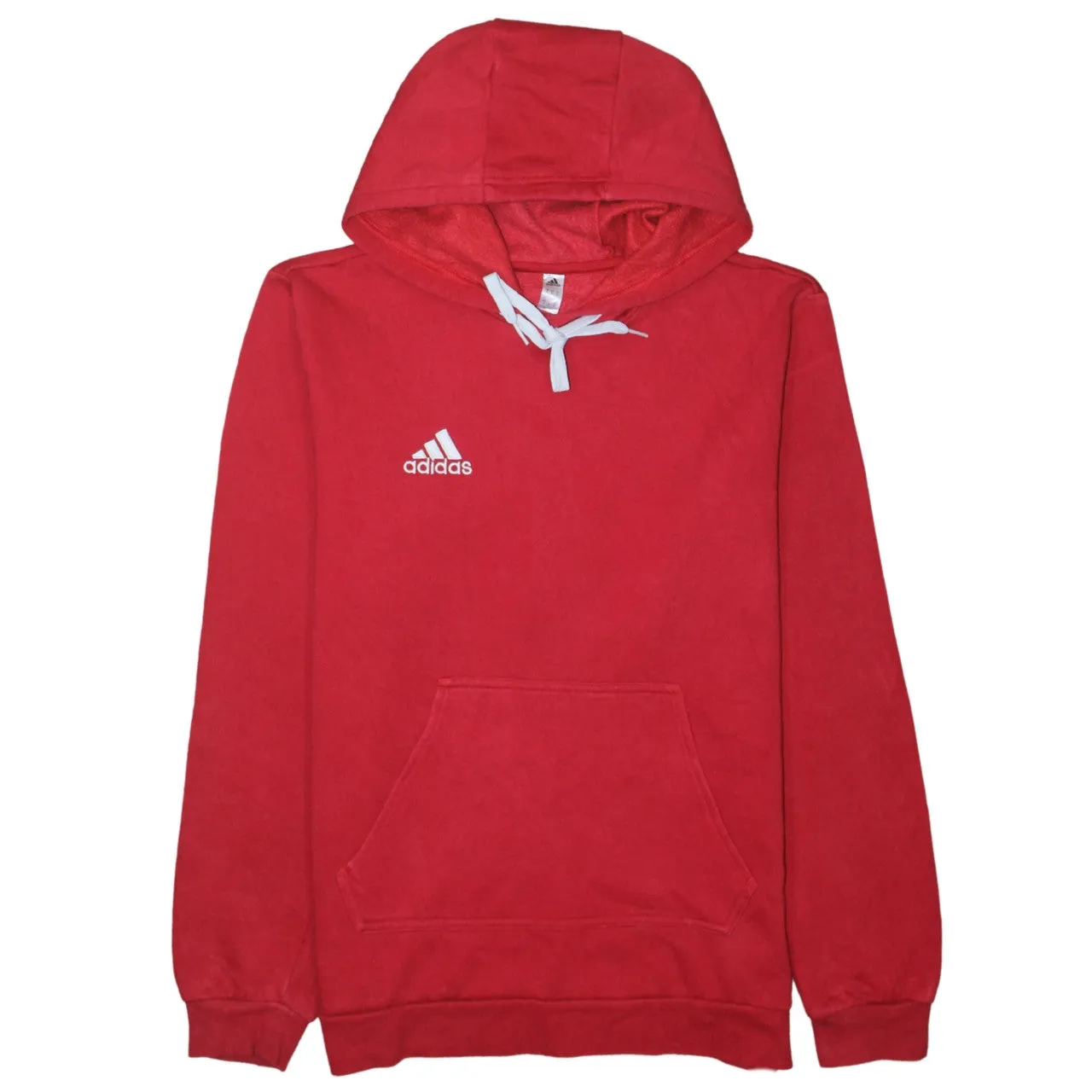 Adidas Red Hoodie Men's Small Embroidered Logo Drawstring Pocket Pullover Sweatshirt sold by Vintage Club