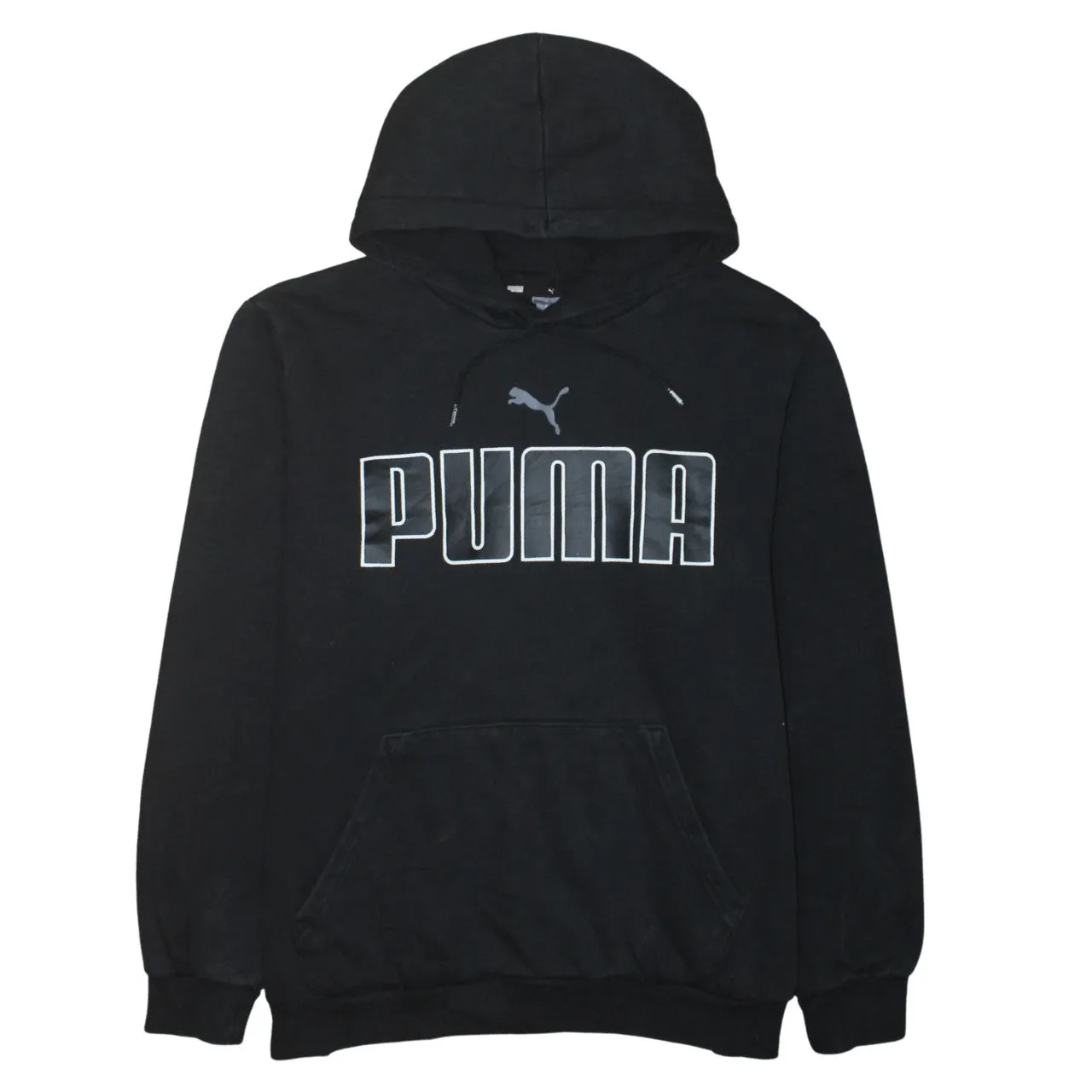 Puma Black Hoodie Men’s XLarge Printed Big Logo Front Pocket Pullover Sweatshirt sold by Vintage Club