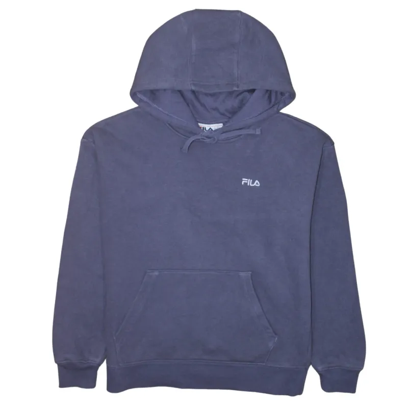 Fila Navy Blue Hoodie Women’s Medium Embroidered Chest Logo Front Pocket Pullover Sweatshirt sold by Vintage Club