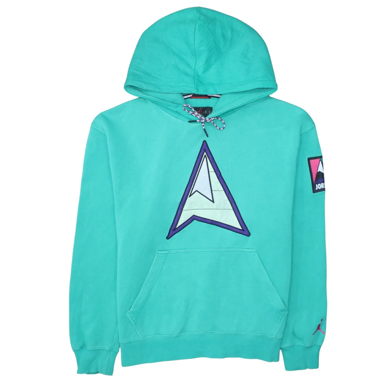 Jordan Teal Green Hoodie Men's Medium Printed Graphic Logo Sleeve Patch Pullover Sweatshirt sold by Vintage Club