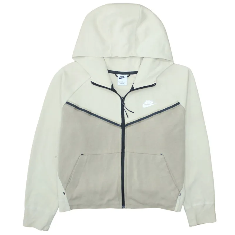 Nike Beige Cream Full Zip Hoodie Women's Large Embroidered Swoosh Panel Design Sweatshirt made by Nike