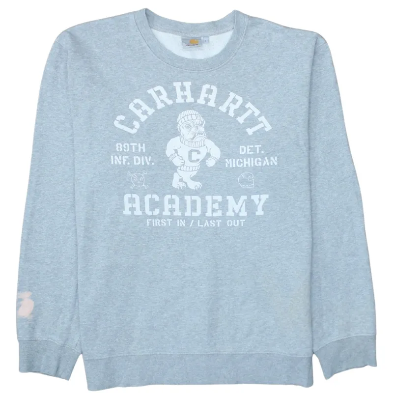 Carhartt Light Grey Sweatshirt Men's Large Printed Academy Logo Crewneck Pullover Top made by Carhartt