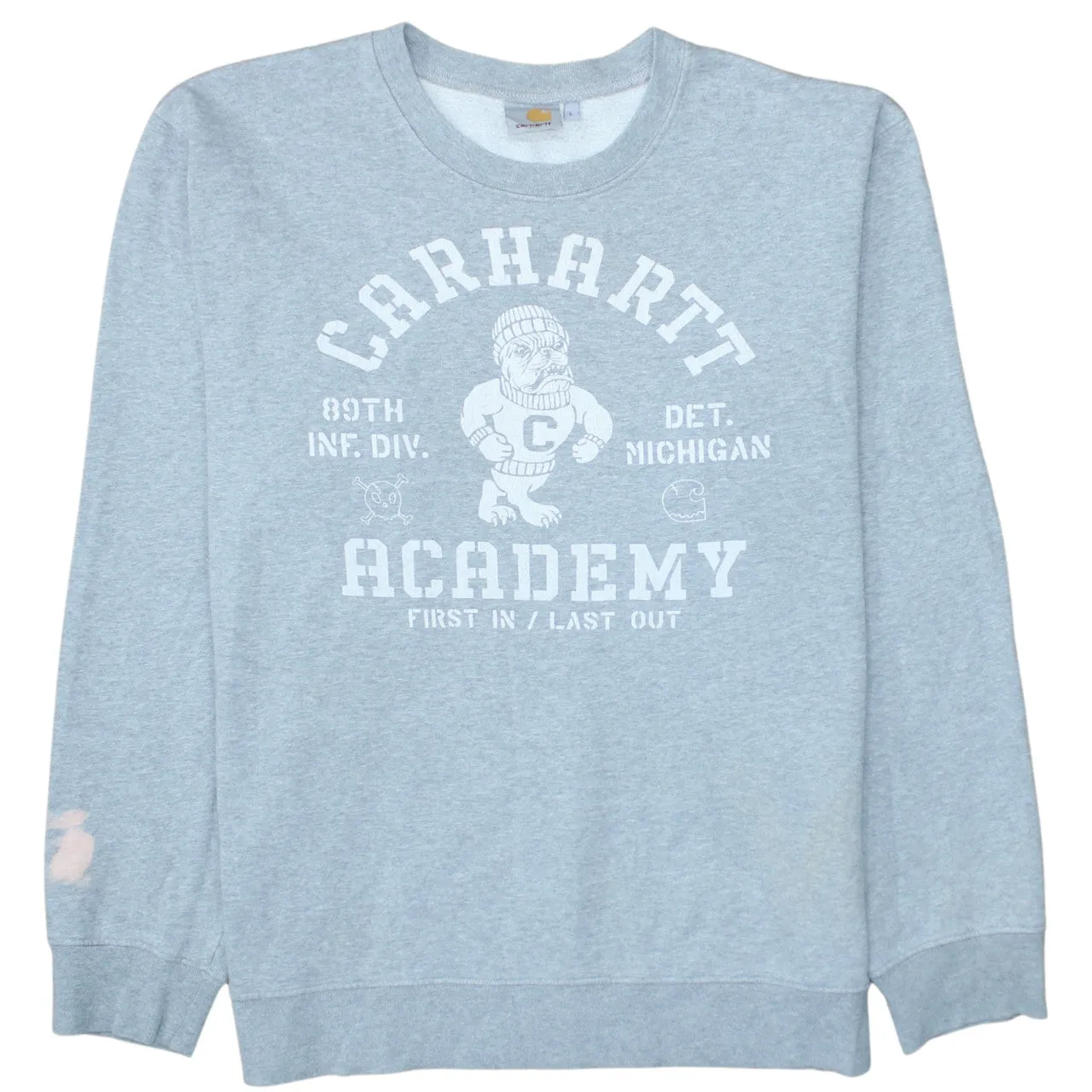 Carhartt Light Grey Sweatshirt Men's Large Printed Academy Logo Crewneck Pullover Top sold by Vintage Club