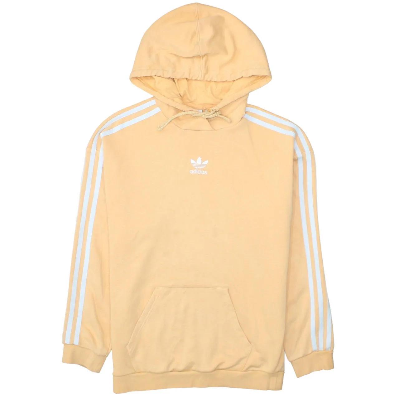 Adidas Pastel Orange Hoodie Women’s XSmall Trefoil Printed Logo Three Stripe Sleeves Pullover sold by Vintage Club