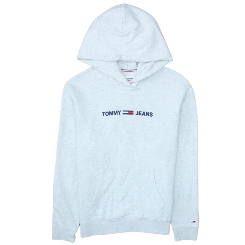 Tommy Jeans Light Grey Hoodie Men's Small Embroidered Logo Front Pocket Pullover Sweatshirt sold by Vintage Club
