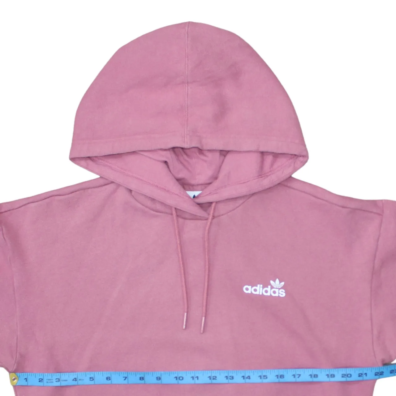 Adidas Pink Hoodie Women’s XSmall Printed Trefoil Logo Pullover Fleece Sweatshirt Top sold by Vintage Club product image thumbnail 5