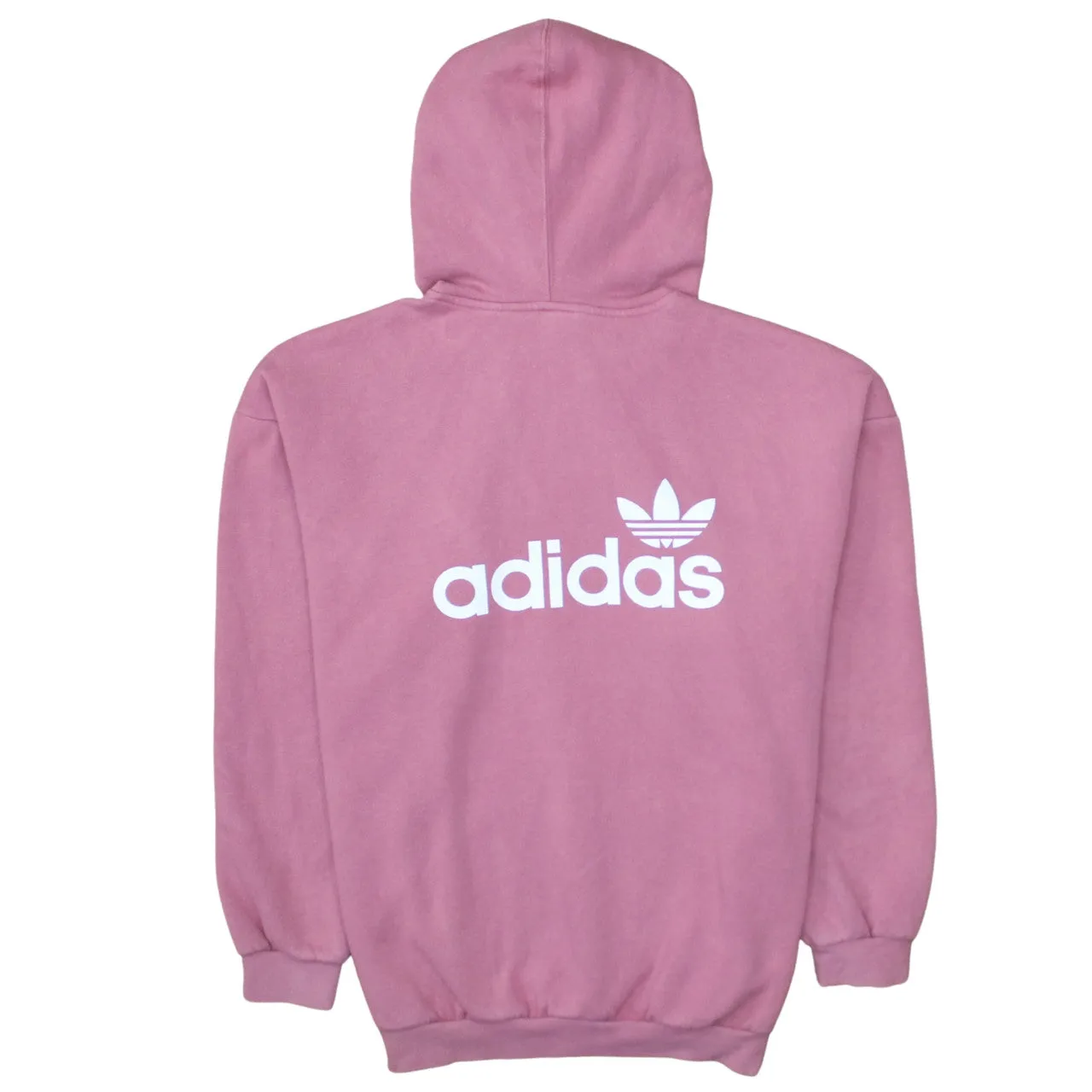 Adidas Pink Hoodie Women’s XSmall Printed Trefoil Logo Pullover Fleece Sweatshirt Top sold by Vintage Club product image thumbnail 2