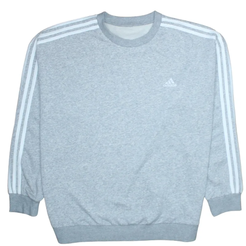 Adidas Light Grey Sweatshirt Men's XXLarge Three Stripe Sleeves Embroidered Logo Pullover Top sold by Vintage Club