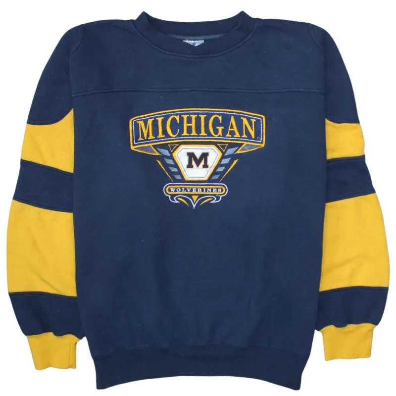 Michigan Navy Yellow Sweatshirt Men's XLarge Embroidered Michigan Wolverines Logo Pullover Fleece Top sold by Vintage Club