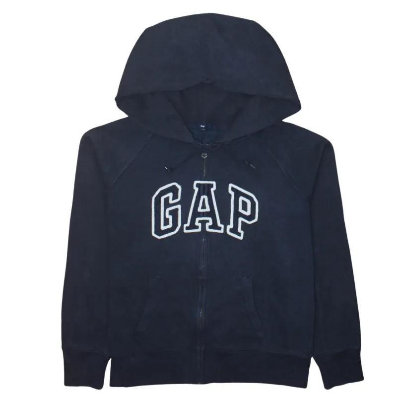 Gap Navy Blue Zip Hoodie Women’s Large Embroidered Logo Drawstring Hood Split Pocket Sweatshirt sold by Vintage Club