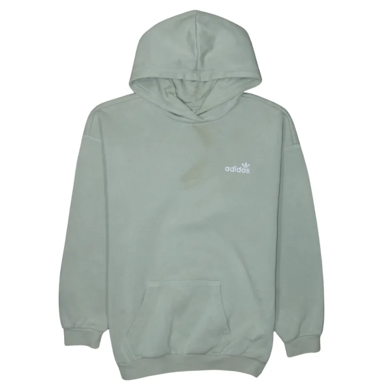 Adidas Pale Green Hoodie Women’s Medium Printed Trefoil Logo Front Pocket Pullover Sweatshirt sold by Vintage Club