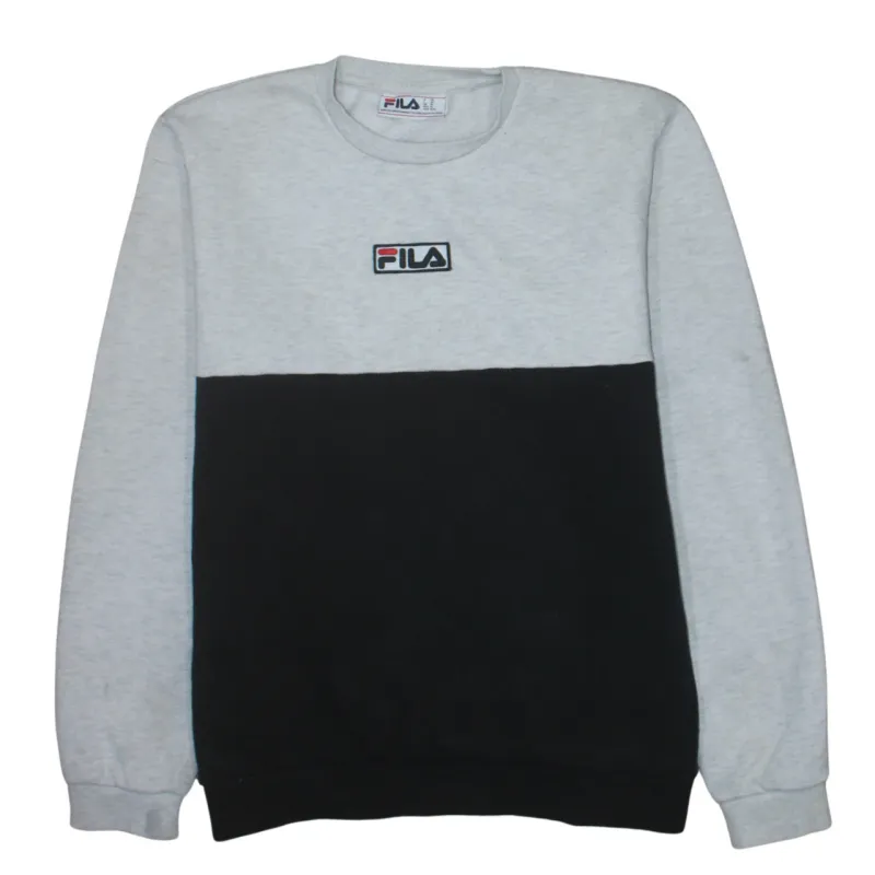 Fila Grey Black Sweatshirt Men's Medium Embroidered Chest Logo Colour Block Pullover Top sold by Vintage Club