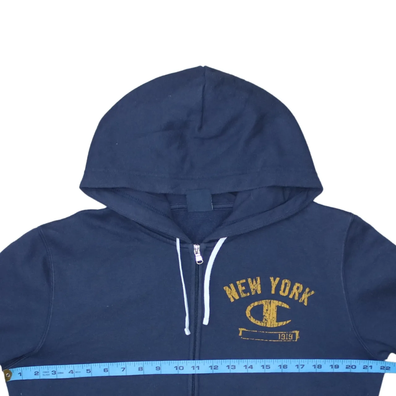 Champion Navy Blue Zip Hoodie Men's Medium New York Printed Chest Logo Sweatshirt sold by Vintage Club product image thumbnail 5