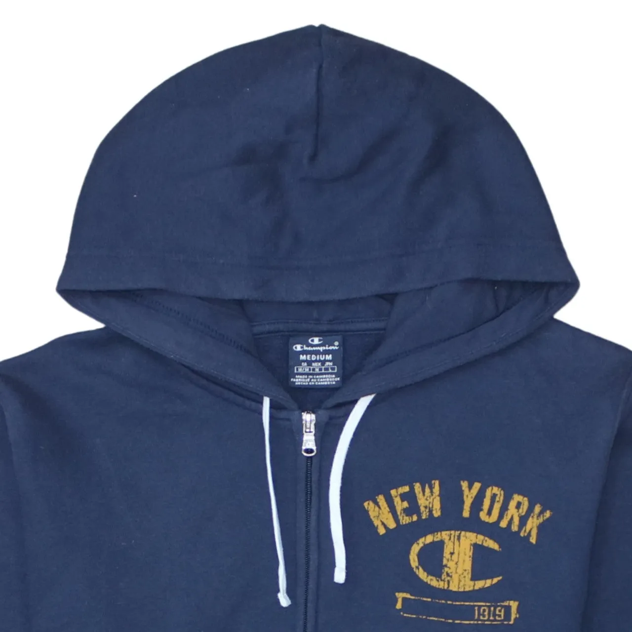 Champion Navy Blue Zip Hoodie Men's Medium New York Printed Chest Logo Sweatshirt sold by Vintage Club product image thumbnail 3
