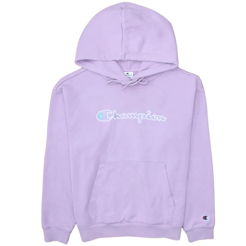 Champion Lilac Hoodie Men’s Medium Embroidered Script Logo Front Pocket Pullover Sweatshirt sold by Vintage Club