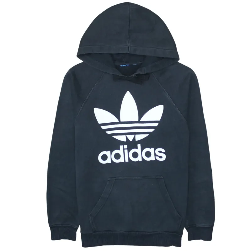 Adidas Black Hoodie Men's Small Big Trefoil Printed Logo Front Pocket Sweatshirt sold by Vintage Club