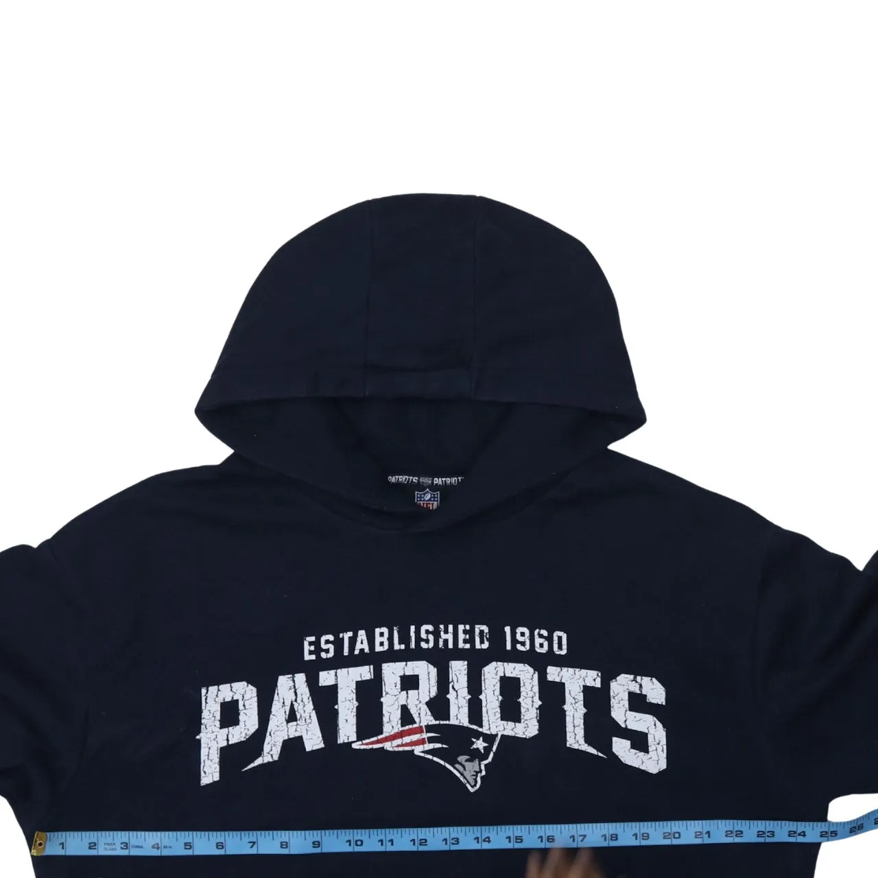 NFL Navy Blue Hoodie Men's Large Patriots Printed Logo Stripe Sleeve Pullover Sweatshirt sold by Vintage Club product image thumbnail 5