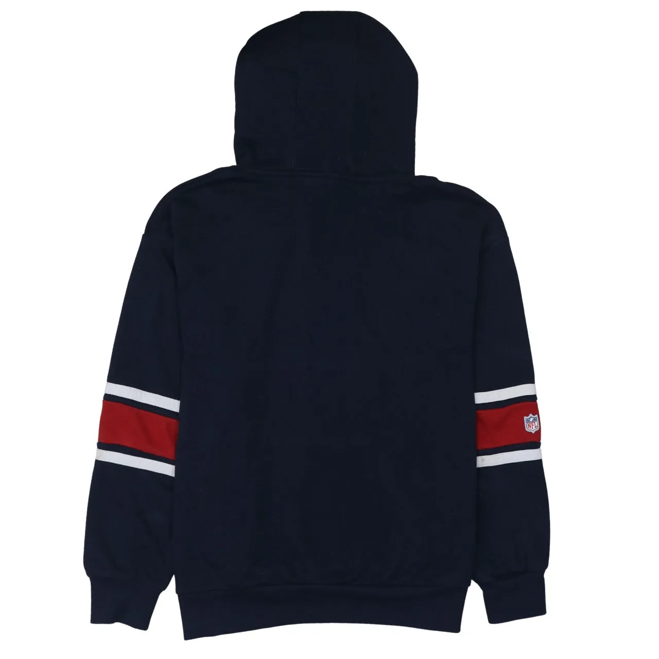 NFL Navy Blue Hoodie Men's Large Patriots Printed Logo Stripe Sleeve Pullover Sweatshirt sold by Vintage Club product image thumbnail 2