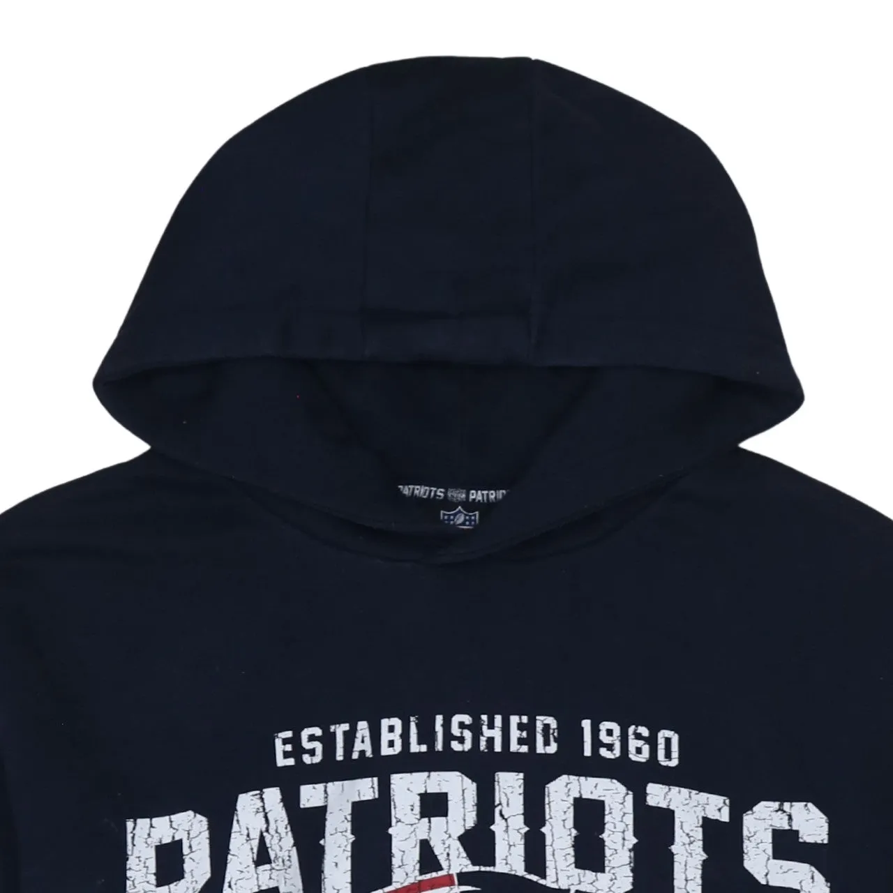 NFL Navy Blue Hoodie Men's Large Patriots Printed Logo Stripe Sleeve Pullover Sweatshirt sold by Vintage Club product image thumbnail 3