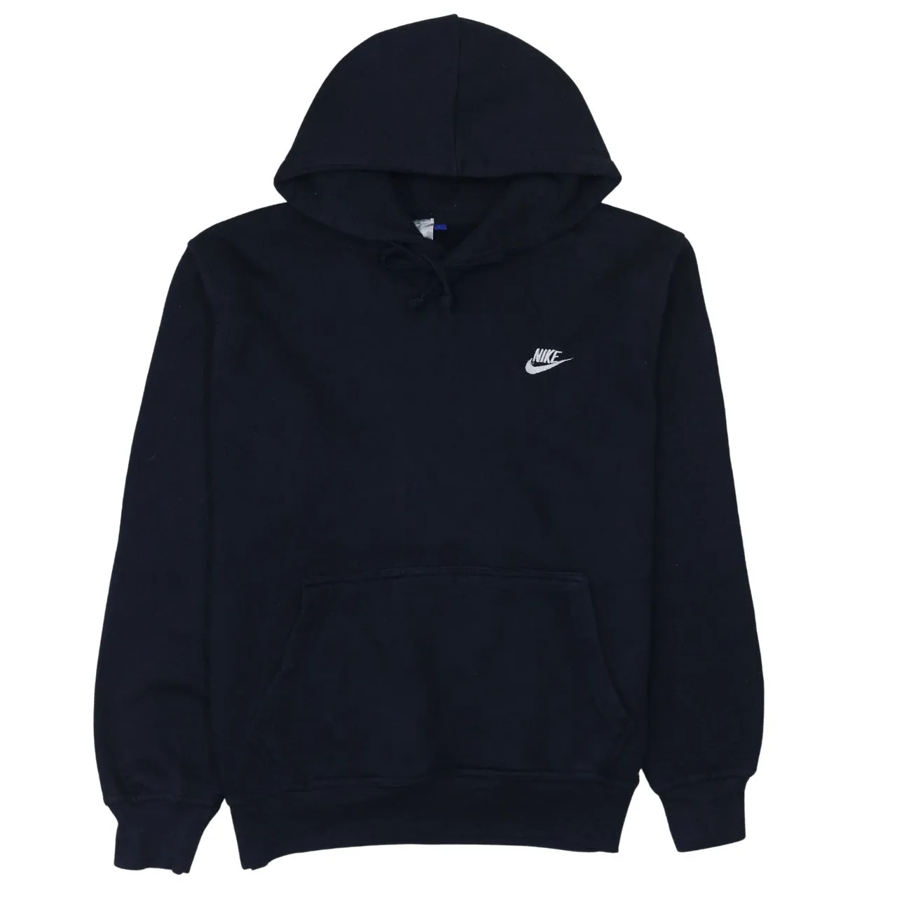 Nike Navy Blue Hoodie Women's Large Embroidered Swoosh Logo Front Pocket Pullover Sweatshirt sold by Vintage Club