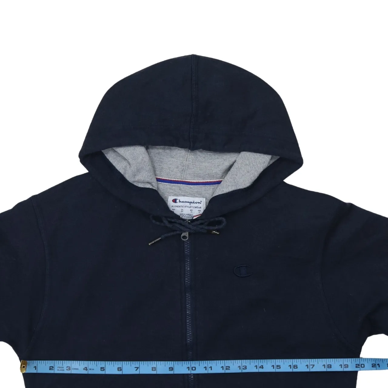 Champion Navy Blue Zip Hoodie Men's Small Embroidered C Logo Split Pocket Sweatshirt sold by Vintage Club product image thumbnail 5