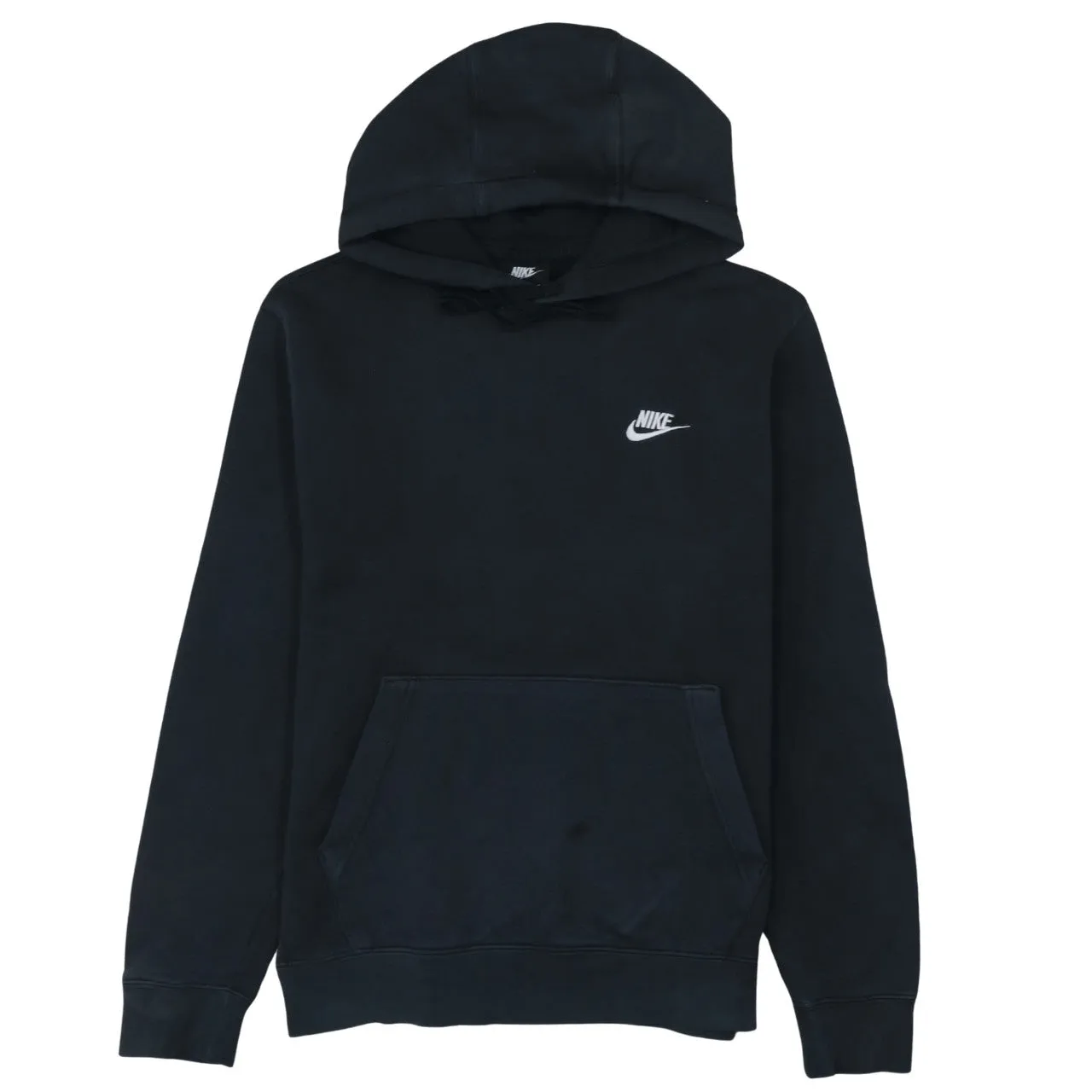 Nike Black Hoodie Men's Small Embroidered Mini Swoosh Logo Front Pocket Pullover Sweatshirt sold by Vintage Club