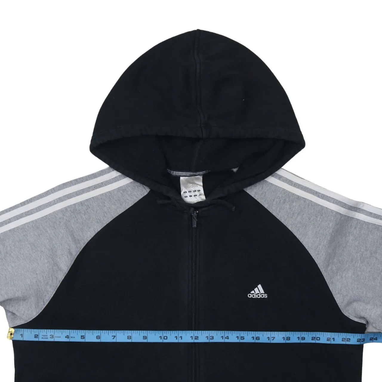 Adidas Black Grey Hoodie Women’s Large Full Zip Three Stripe Sleeves Embroidered Logo Sweatshirt sold by Vintage Club product image thumbnail 5