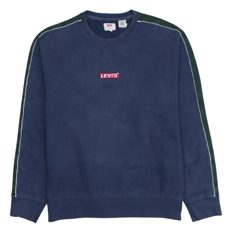 Levi's Navy Blue Sweatshirt Men's Medium Embroidered Box Logo Stripe Sleeve Pullover Jumper sold by Vintage Club