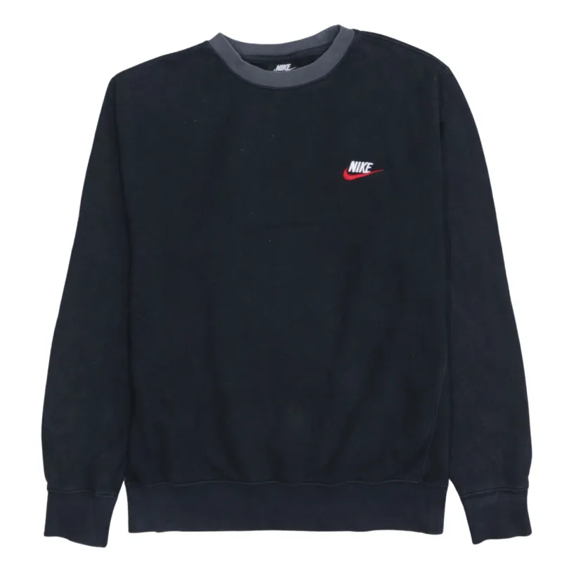 Nike Black Crewneck Sweatshirt Men's Small Embroidered Swoosh Logo Ribbed Cuffs Pullover sold by Vintage Club