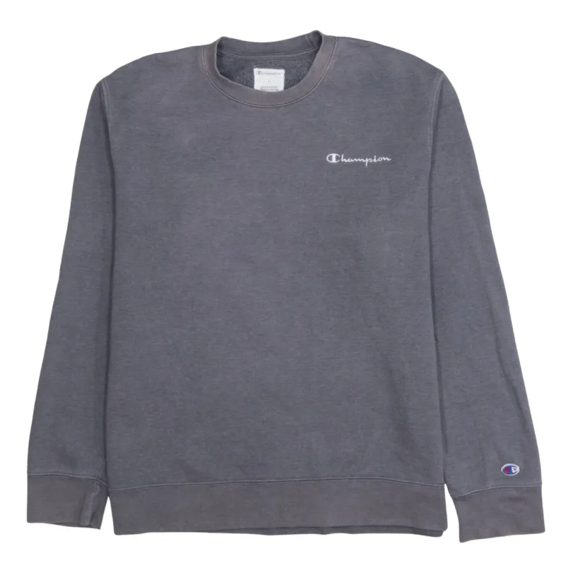 Champion Grey Sweatshirt Men's Large Embroidered Chest Logo Ribbed Cuffs Pullover Fleece Top sold by Vintage Club