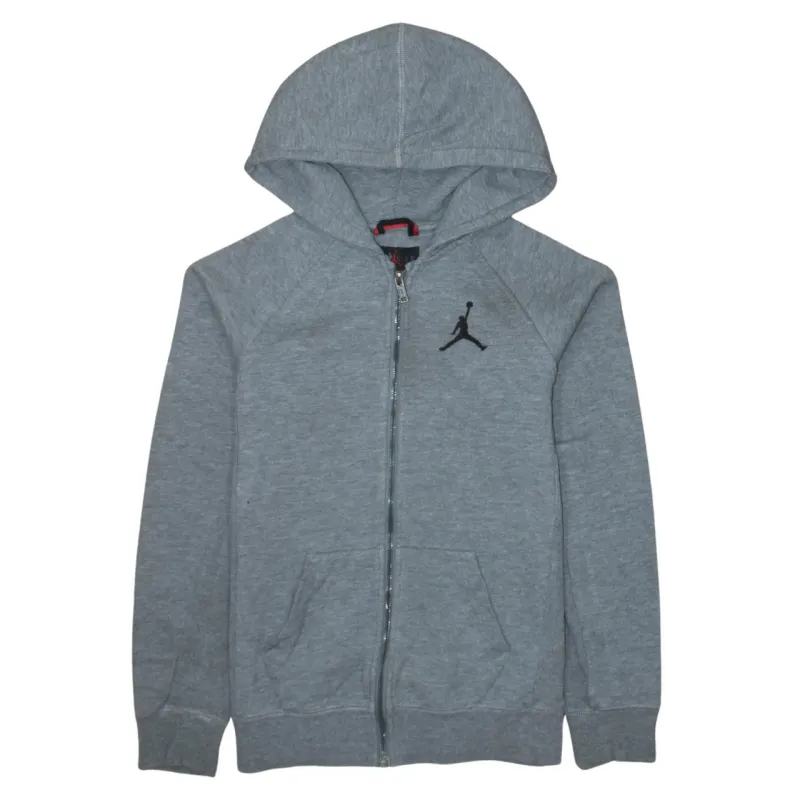 Jordan Grey Full Zip Hoodie Women's Large Embroidered Jumpman Logo Split Pocket Sweatshirt sold by Vintage Club