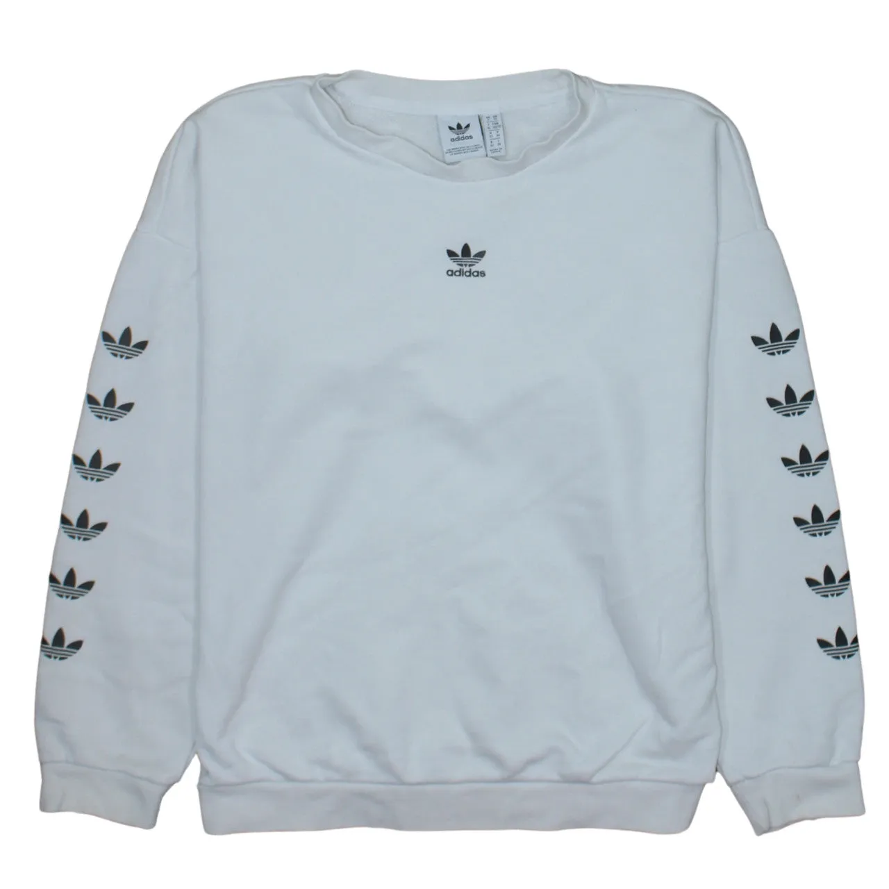 Adidas White Sweatshirt Women's XSmall Trefoil Sleeve Print Crewneck Pullover Top sold by Vintage Club