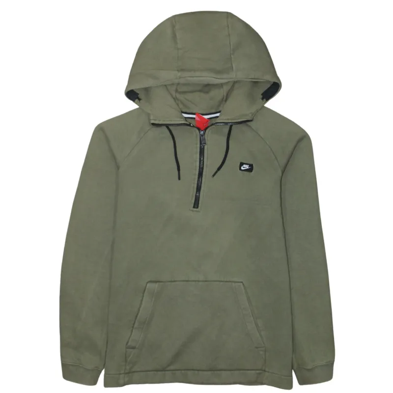 Nike Olive Green Hoodie Women’s Medium Half Zip Embroidered Logo Front Pocket Sweatshirt made by Nike